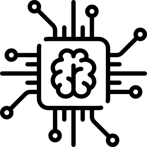 Microchip with brain and circuitry icon